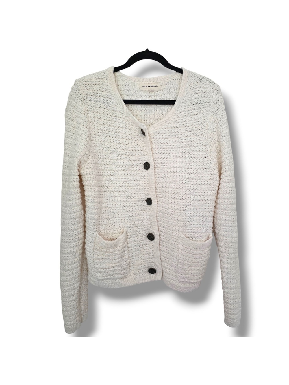 Lucky Brand Women’s cream knit open-front cardigan sweater Large - Picture 2 of 6